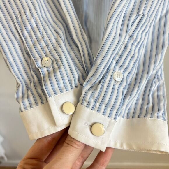 Dolce & Gabbana Women's 44 IT Medium US Blue White Button Up Shirt Top Preppy - Picture 16 of 16